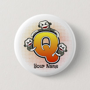 Badge Rond 5 Cm Monogramme Q Sock Monkey