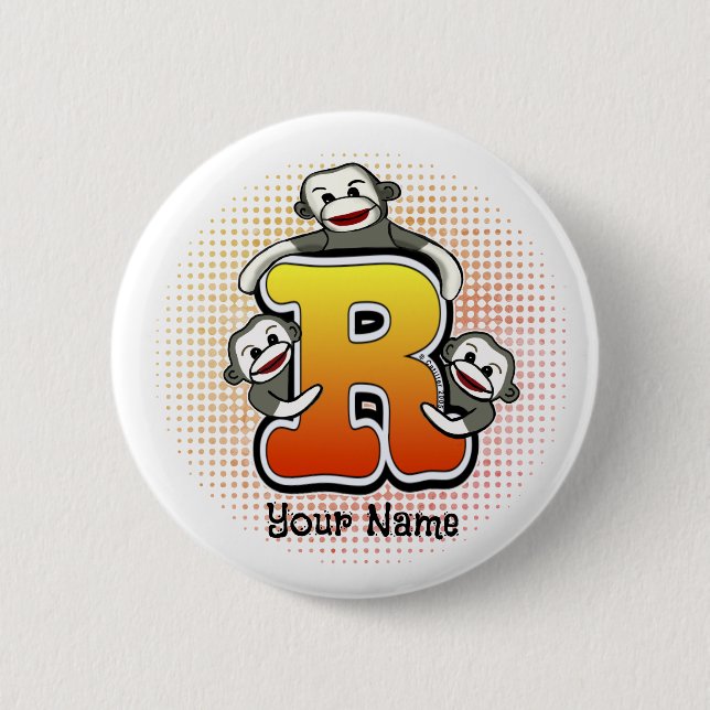 Badge Rond 5 Cm Monogramme R Sock Monkey (Devant)