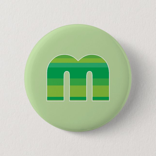 Badge Rond 5 Cm Monogramme rayé vert - lettre M (Devant)