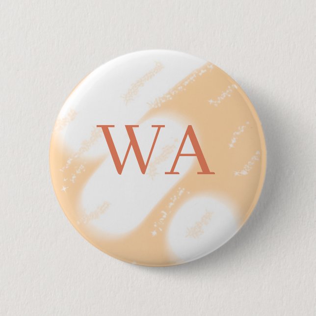 Badge Rond 5 Cm Monogramme rétro gras blanc orange pêche pastel (Devant)