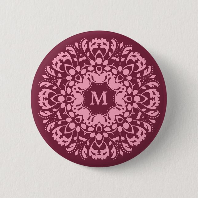 Badge Rond 5 Cm monogramme rose bordeaux (Devant)