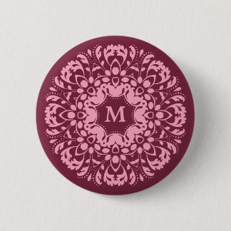 Badge Rond 5 Cm monogramme rose bordeaux