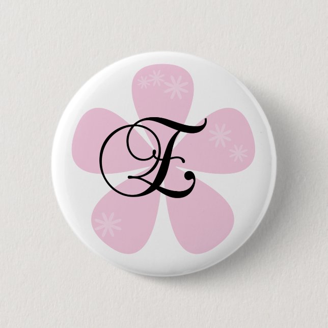 Badge Rond 5 Cm Monogramme rose E de fleur (Devant)