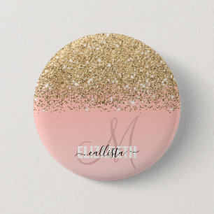 Badge Rond 5 Cm Monogramme rose Fille Chic Gold Confetti