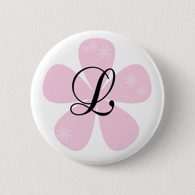 Badge Rond 5 Cm Monogramme rose L de fleur (Devant)