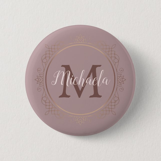 Badge Rond 5 Cm Monogramme Rose or élégant Modèle moderne (Devant)