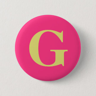 Badge Rond 5 Cm Monogramme simple Fuchsia et paille jaune