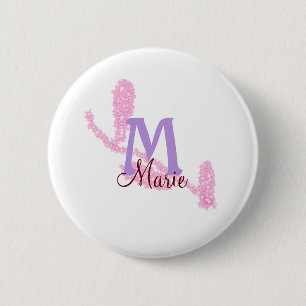 Badge Rond 5 Cm Monogramme simple pailleté rouge ajoutez votre nom