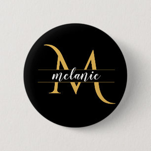 Badge Rond 5 Cm Monogramme Split Moderne Or Noir Nom Personnalisé