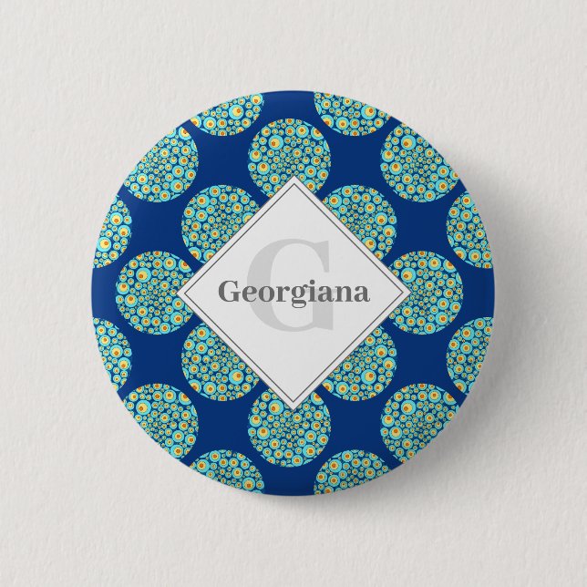 Badge Rond 5 Cm Monogramme Starry Night On Sea Doodle Pois (Devant)