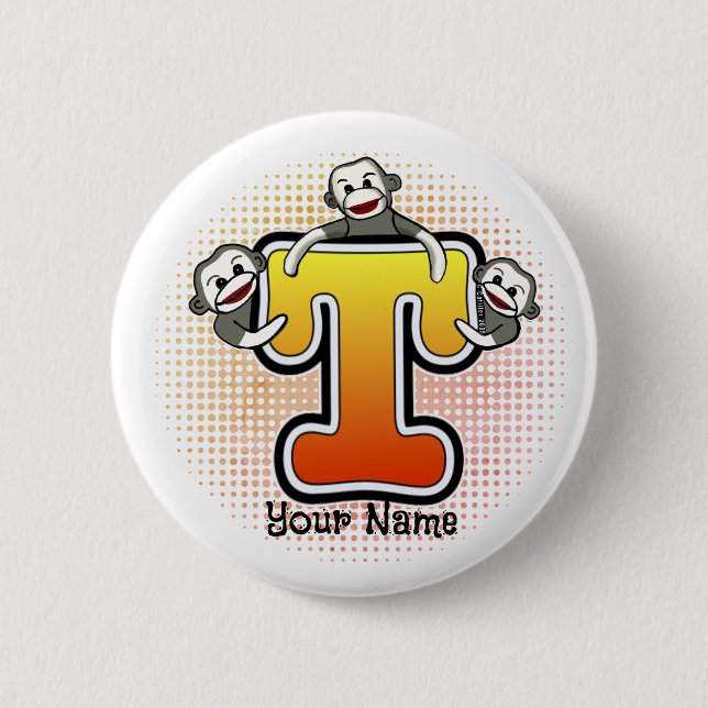 Badge Rond 5 Cm Monogramme T Sock Monkey (Devant)