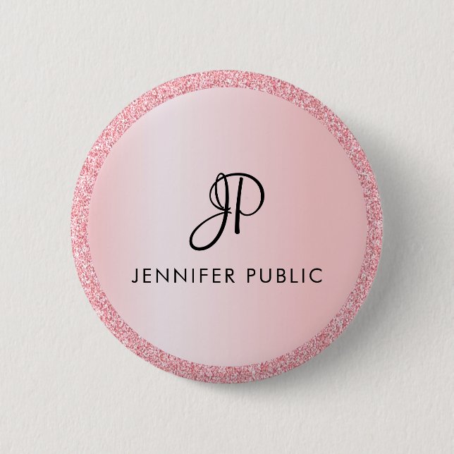 Badge Rond 5 Cm Monogramme tendance Modèle Rose or Parties scintil (Devant)