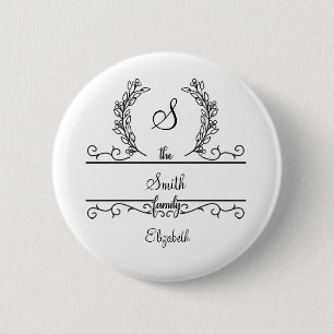 Badge Rond 5 Cm Monogrammed Personalized Family Name Script Leaves