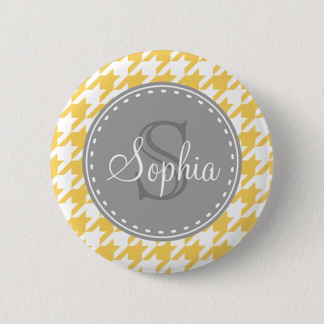 Badge Rond 5 Cm Monogrammed Yellow White Houndstooth Pattern (Devant)