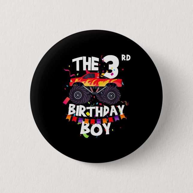 Badge Rond 5 Cm Monster Truck 3rd Birthday Boy Funny 3 Years Old B (Devant)