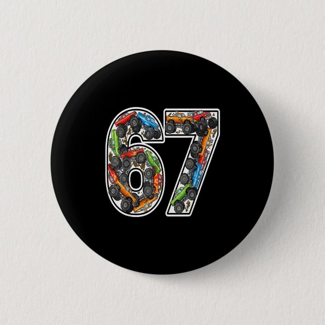 Badge Rond 5 Cm Monster Trucks 67 Meme Funny Design For Boys Kids  (Devant)