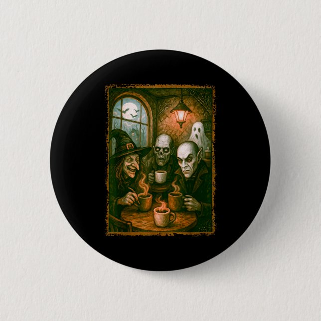 Badge Rond 5 Cm Monsters In Coffee Shop Coffee Lovers Barista Hall (Devant)