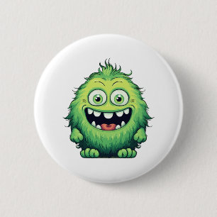 Badge Rond 5 Cm Monstre de dessin animé vert mignon souriant