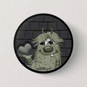 Badge Rond 5 Cm Monstre vert flou au coeur