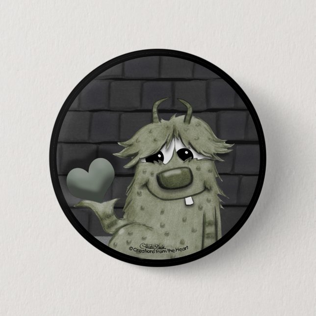 Badge Rond 5 Cm Monstre vert flou au coeur (Devant)