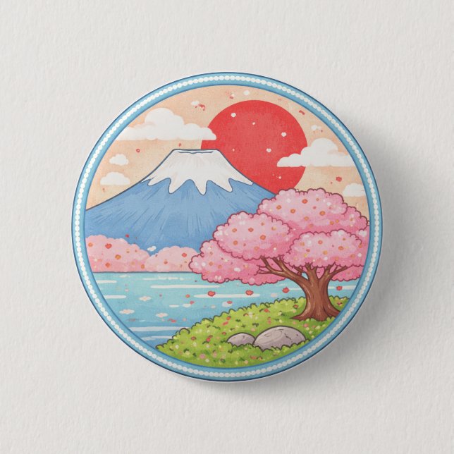 Badge Rond 5 Cm Mont Fuji du Japon (Devant)