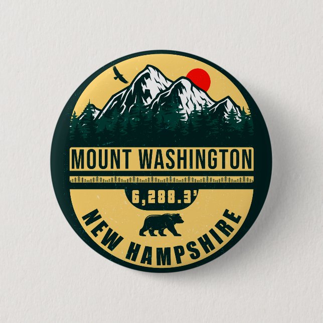 Badge Rond 5 Cm Mont Washington Nh Retro Sunset Souvenirs 60s (Devant)