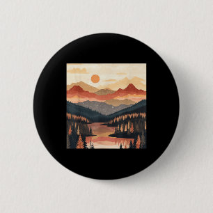 Badge Rond 5 Cm Montagne du lever du soleil Randonnée dans la natu