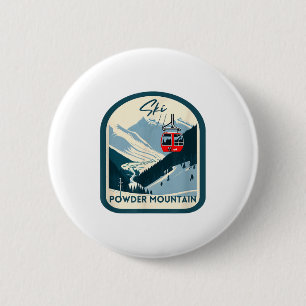 Badge Rond 5 Cm Montagne poudreuse ski rétro vintage montagne poud
