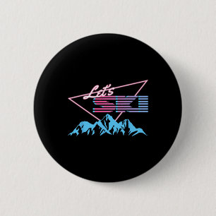 Badge Rond 5 Cm Montagnes de ski rétro Station de ski des années 8