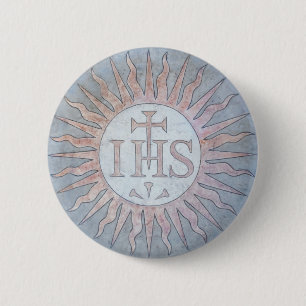 Badge Rond 5 Cm Montserrat Jesuit IHS Christogram Emblem