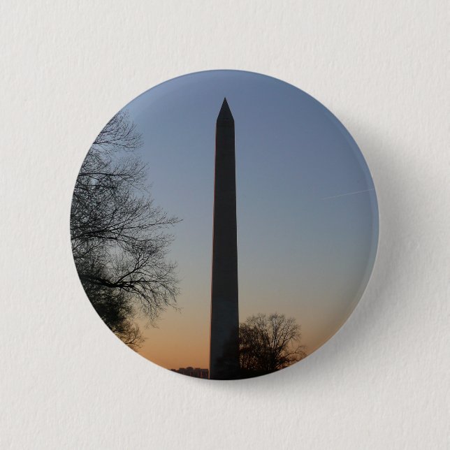 Badge Rond 5 Cm Monument de Washington au coucher du soleil (Devant)