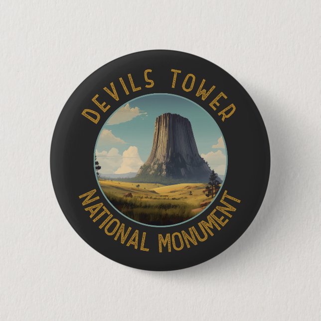Badge Rond 5 Cm Monument national de la tour Devils Cercle en détr (Devant)