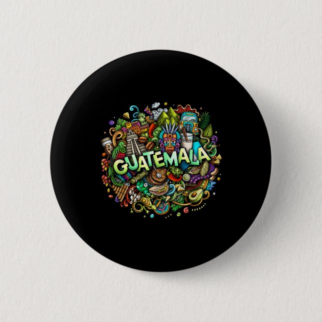 Badge Rond 5 Cm Monuments guatémaltèques et ville de Guatemala  (Devant)