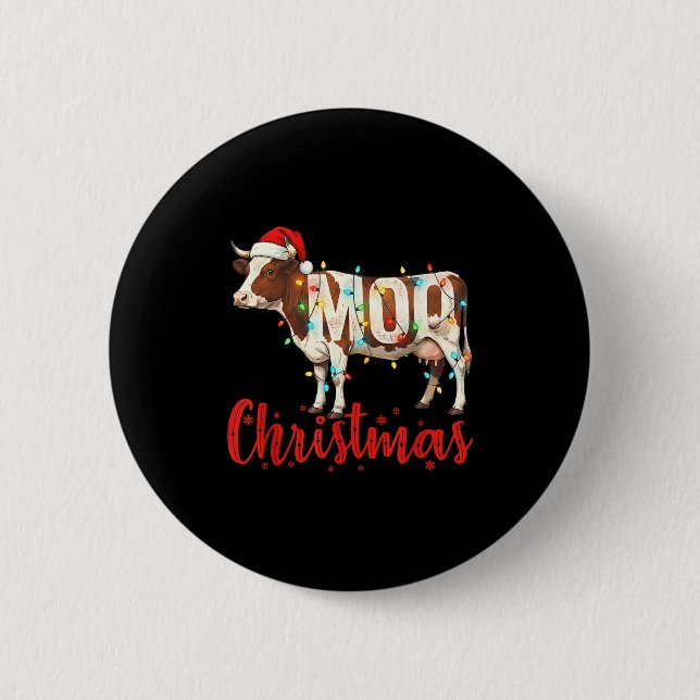 Badge Rond 5 Cm Moo Christmas Funny Cow Lovers Cattle Famer Farmin (Devant)