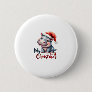 Badge Rond 5 Cm Moo Deng Baby Hippo Mon premier Noël mignonne Père