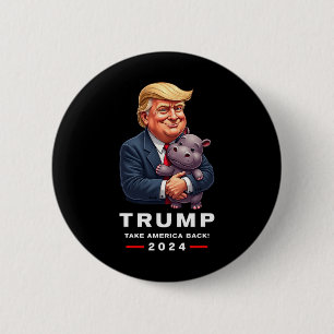 Badge Rond 5 Cm Moo Deng Hippopotamus soutient Donald Trump 2024 F