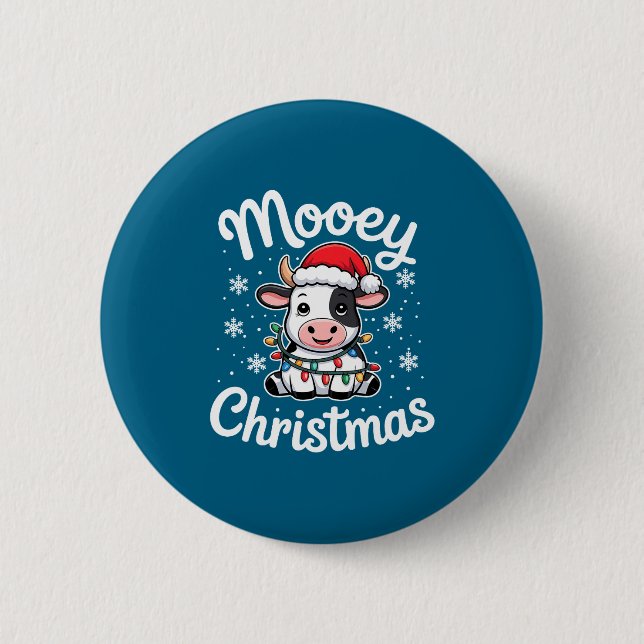 Badge Rond 5 Cm Mooey Christmas Cute Cow With Santa Hat And Holida (Devant)