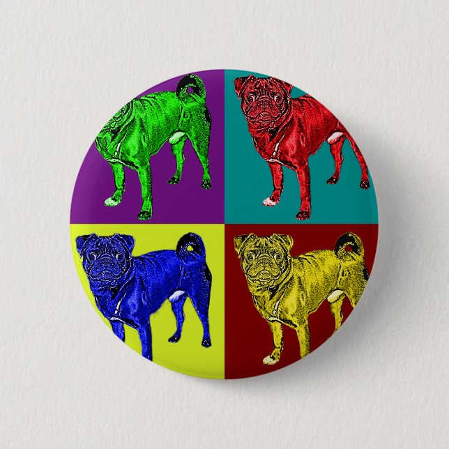 Badge Rond 5 Cm Mops Jack en 4 couleurs (Devant)