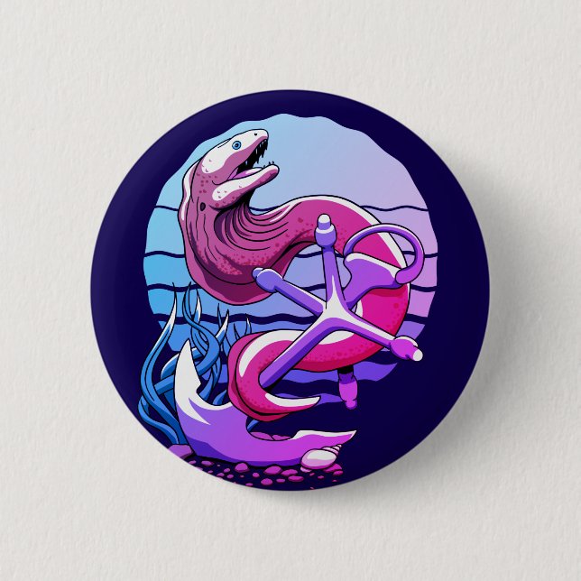 Badge Rond 5 Cm Moray Eel et Ancre (Devant)