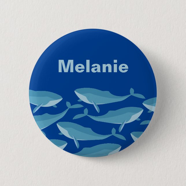 Badge Rond 5 Cm Morceau de baleines nager bleu foncé Personnalisé (Devant)