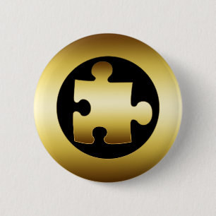 BADGE ROND 5 CM MORCEAU DE PUZZLE D'OR