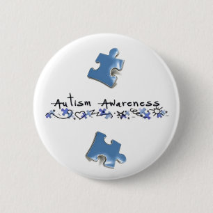 Badge Rond 5 Cm Morceaux bleus de puzzle - sensibilisation sur