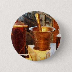 Badge Rond 5 Cm Mortier et pilon en laiton