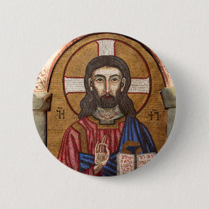 Badge Rond 5 Cm Mosaïque ancienne de Jésus