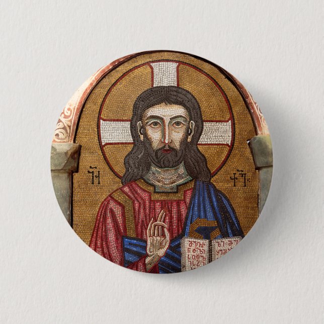 Badge Rond 5 Cm Mosaïque ancienne de Jésus (Devant)