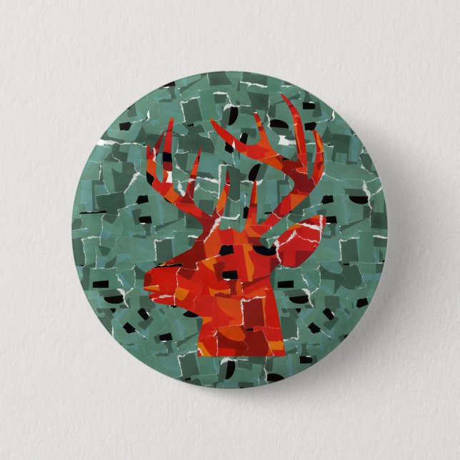 Badge Rond 5 Cm Mosaïque de la tête de cerf (Devant)