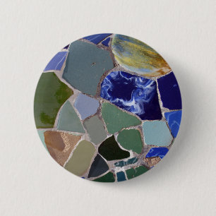 Badge Rond 5 Cm Mosaïques de bleu d'Antoni Gaudi
