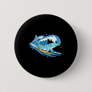 Badge Rond 5 Cm Mosasaure surfeur Dino drôle dinosaure aquatique 