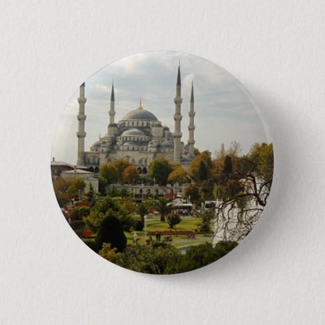 Badge Rond 5 Cm Mosquée Bleue (Devant)