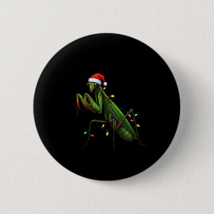 Badge Rond 5 Cm Moss Mantis Noël Lumière Santa Hat Animal Insec